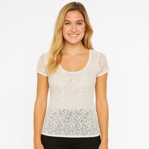 Banana Republic white lace top w cap sleeves Sz S